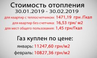 Стоимость отопления за февраль 2019 года