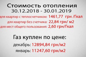 Стоимость отопления за январь 2019 года